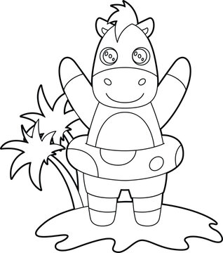 Horse Swimming Inflatable float Summer Animal Vector Graphic Art Illustration