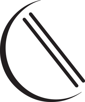 A black and white image of a crescent shape with two lines isolated on transparent background, Vector
