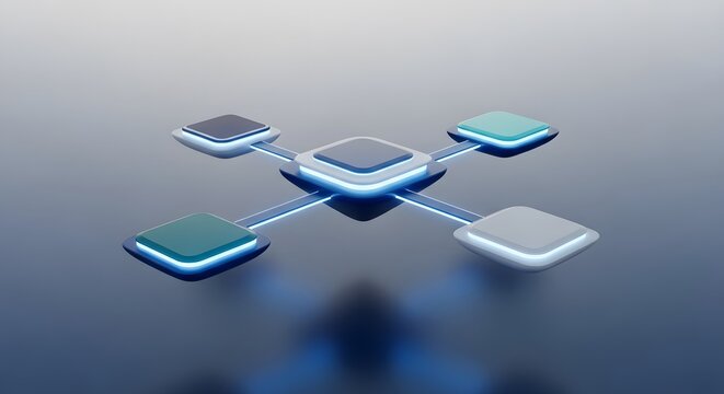 A futuristic network connection concept with central node and four satellite nodes