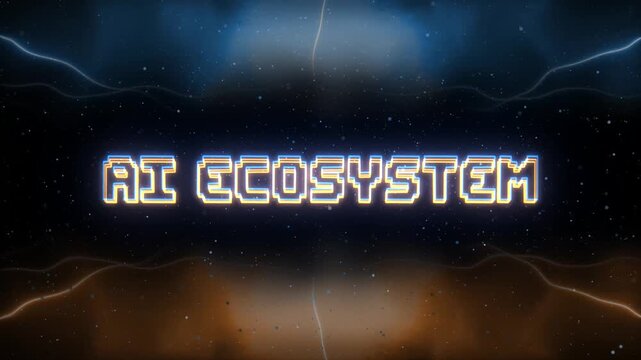 AI Ecosystem Neon text with retro style background