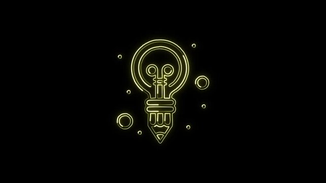Glowing neon line light bulb icon with animation. Idea symbol HD video isolated on black background