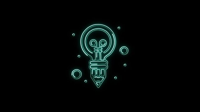 Glowing neon line light bulb icon with animation. Idea symbol HD video isolated on black background
