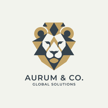 Geometric Lion Head Logo Design for Aurum & Co