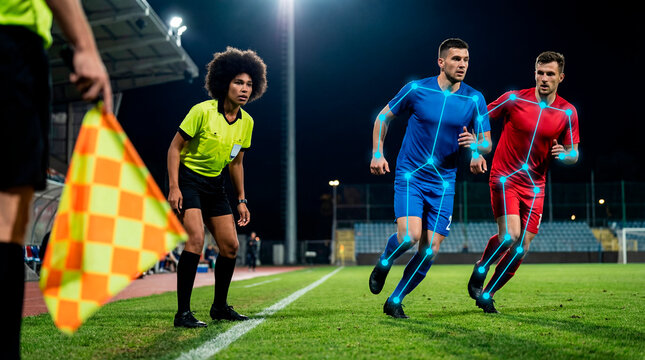 Attentive referee monitoring offside play with tracking data