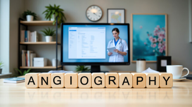 Angiography screening for blocked artery diagnosis and interventional cardiology planning, covering coronary imaging, contrast examination and hospital evaluation for vascular risk and stroke care