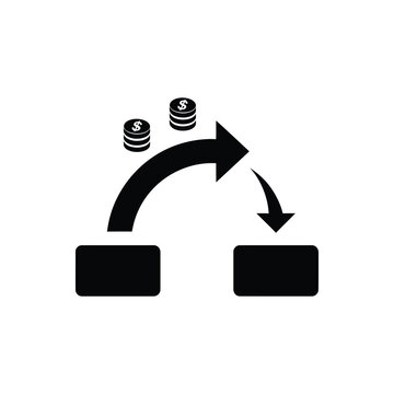 A sleek black arrow transforming from a circular shape into two distinct square blocks symbolizing innovation and change