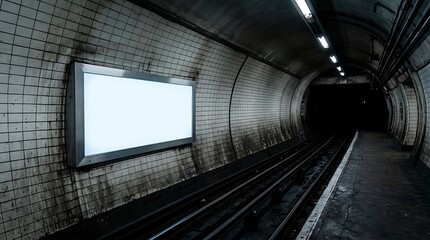 Obraz premium Blank Subway Billboard Sign in an Abandoned Underground Tunnel Train Station Platform