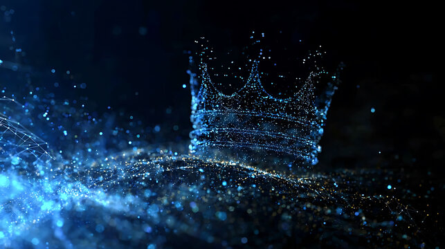An artistic illustration of a royal crown in the dark blue background