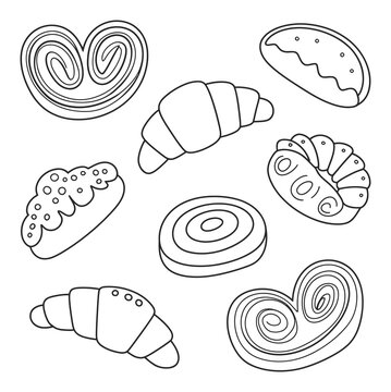 Bakery Food Items Line Art Vector Illustration