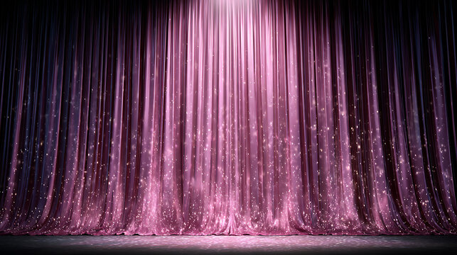 Elegant purple curtains on a stage lit by a spotlight, creating a dramatic atmosphere