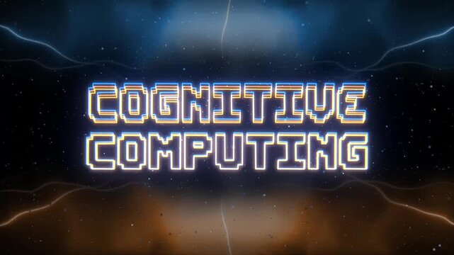 Cognitive Computing Neon text with retro style background