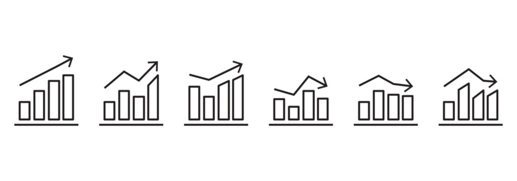 Graph going Up and Down sign with outline arrows vector. Flat design vector illustration concept of sales bar chart symbol icon . Business chart with arrow symbol. 