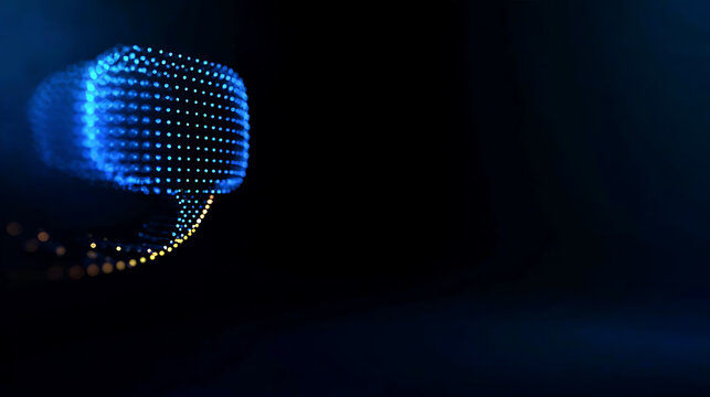 A glowing speech bubble composed of light particles floating in the dark. The image is a symbol of communication and idea exchange