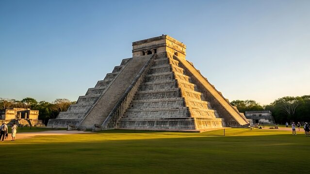 Majestic El Castillo pyramid at Chichen Itza under a clear sky.