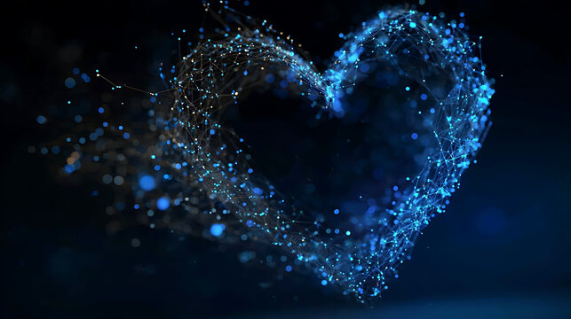 An artistic illustration of a digital heart symbol formed from glowing particles