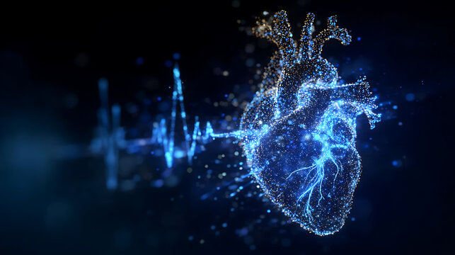 A digitally rendered heart with an associated cardiogram