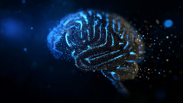 A Glowing 3D Representation of a Brain Against a Dark Background, Showcasing Intelligence and Neural Activity. This image embodies abstract concept of mind, cognition, and artificial intelligence