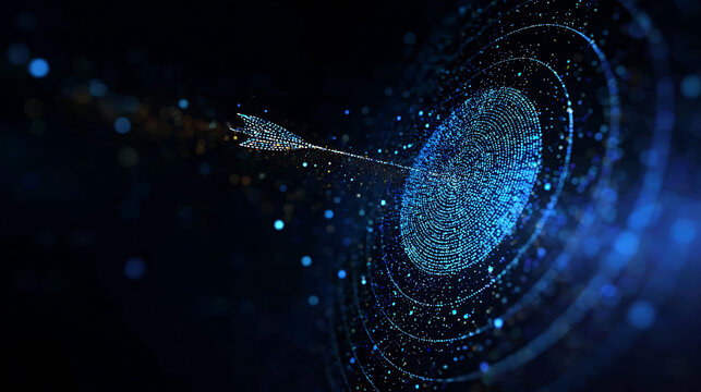 A conceptual image of a futuristic target with an arrow hitting the bullseye, representing focus and achievement. It's a striking visual of precision, aiming for success.
