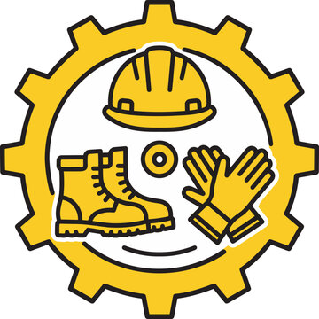 Manual Vector of Personal Protective Equipment (PPE) Gear Set in Gear Circle for Occupational Safety Concept.