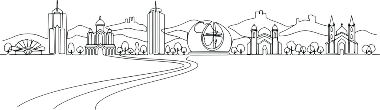 Continuous single line drawing of Addis Ababa skyline, Ethiopia city landmark outline