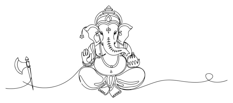 Ganesha sitting in meditation with axe in continuous one line art style