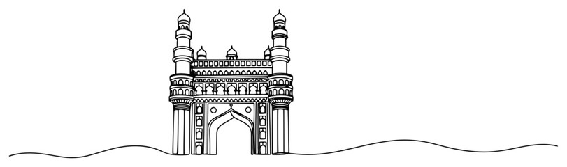 Obraz premium Gateway of India monument in Mumbai featuring minimalist continuous line art style