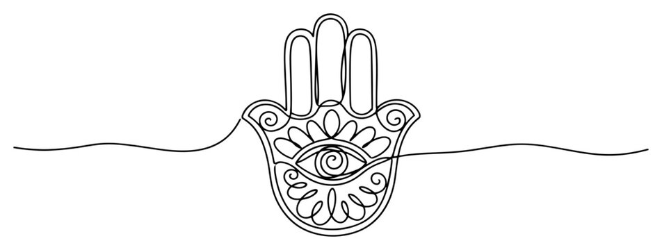 Hamsa hand protection symbol with evil eye in hand drawn sketch style