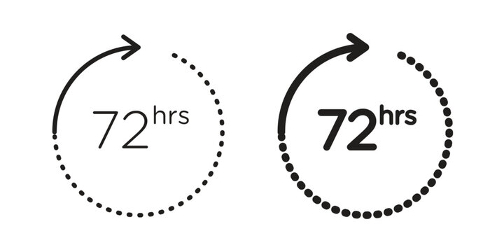 72 hours icon set. black Illustration for graphic and web design.