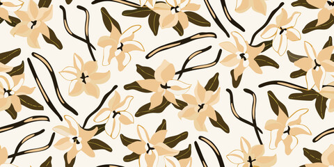 Delicate floral pattern with vanilla orchid blooms in a repeating design silhouette © Huraya