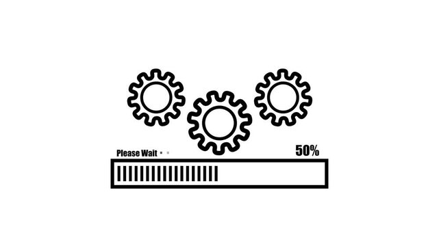 Please wait Processing bar with gear icon animation Video on Transparent background, please wait bar and percentage Futuristic progress loading bar 0-100 percent Video