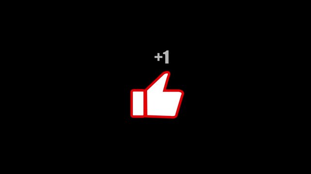 Animated thumbs up icon with alpha channel. Like button animation. Animated text for +1.