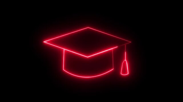 Neon line Graduation cap icon. Glowing neon academic hat, looped slow flashing. Graduation cap icon , line icon animation , graduation cap and diploma line icon animation on background