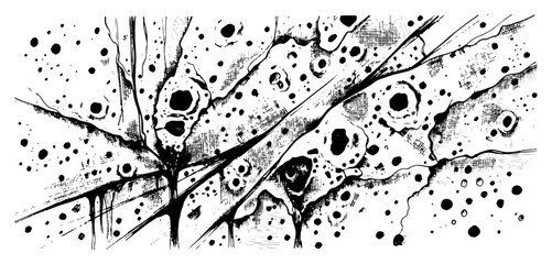Cratered surface texture with organic holes and splatters in vintage engraving style © Anna