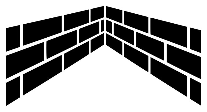 Brick wall corner perspective view flat icon style