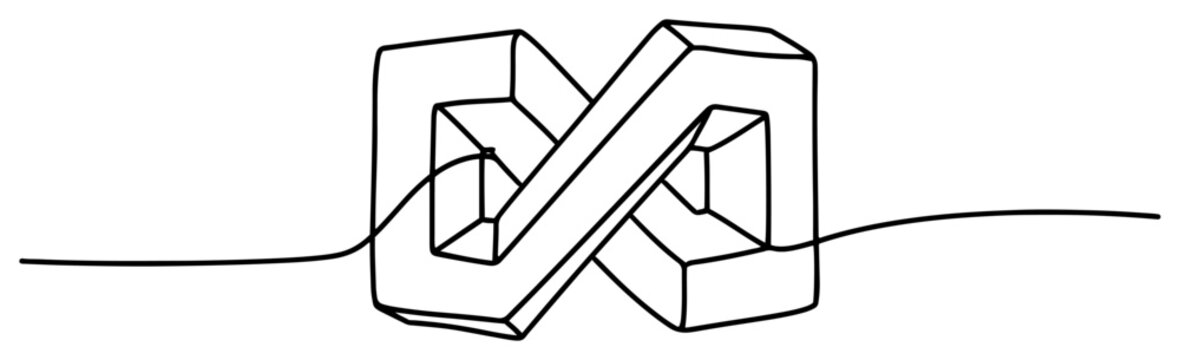Impossible infinity block shape with continuous line in minimalist sketch style