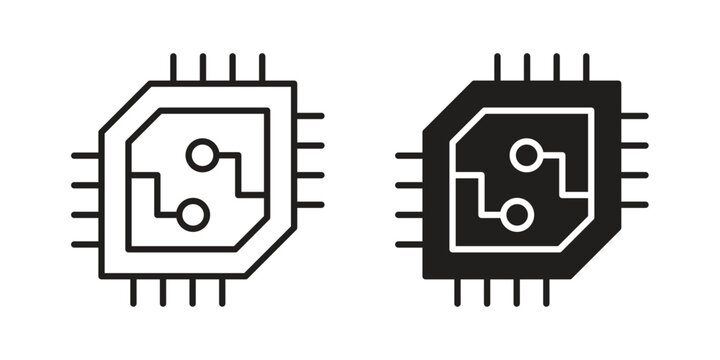 Computer microprocessor icon set. black Illustration for graphic and web design.