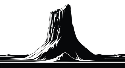 Fototapeta premium Minimalist black and white vector illustration of a rocky mountain peak
