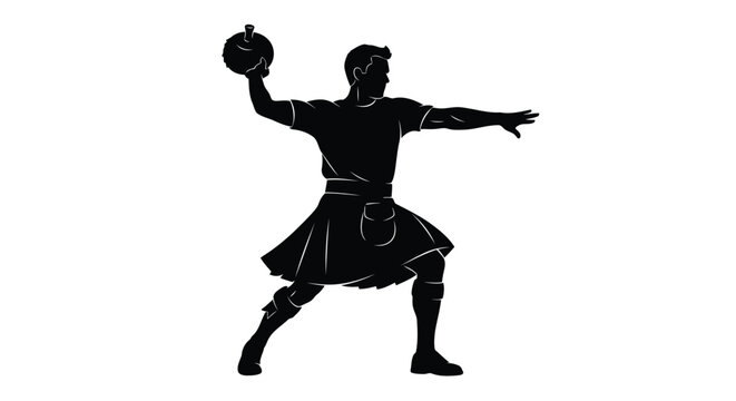 Scottish athlete throwing heavy stone in traditional highland games sport