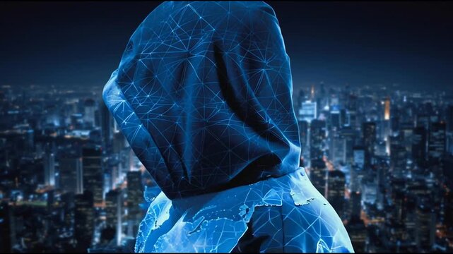 Hacker are planning to hack and attack networks and cyber security systems..Smart Innovation city with connection cyber security network reciprocity over the cityscape . future wireless digital city