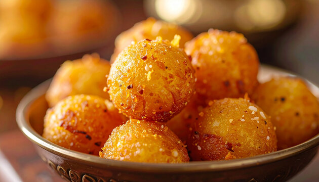 Upawas or Faral sago balls, fried as Chiwda, Indian fasting day snack, golden and crispy texture, appetizing food, delicious snack, tasty meal