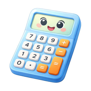 Cute cartoon calculator character with a happy smiling face, isolated on transparent background
