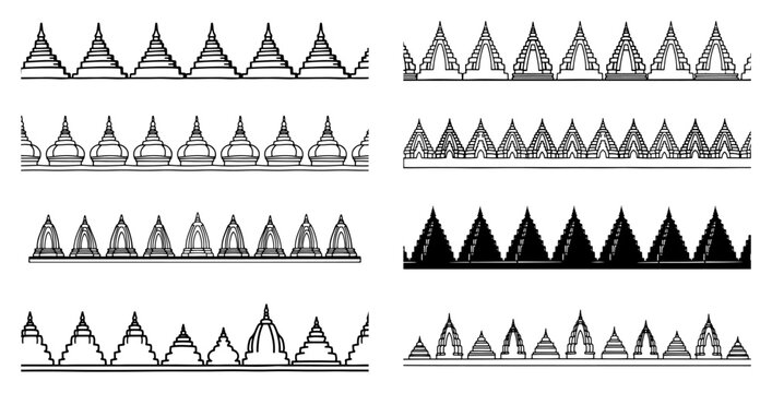 Temple shikhara and stupa border patterns for indian traditional design in hand drawn sketch style