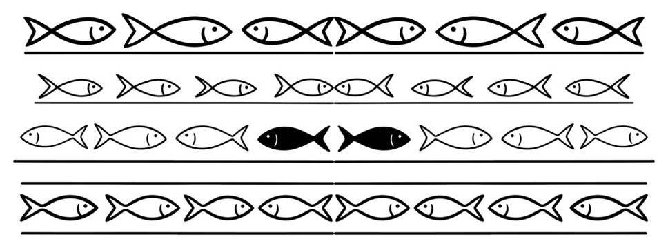 Christian fish symbols forming decorative borders in hand drawn line art style
