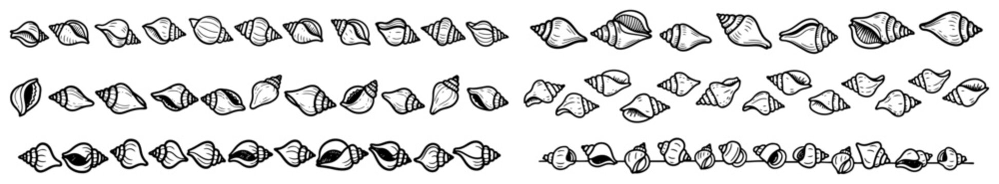 Shankha conch shell border patterns for ritualistic decoration hand drawn line art style