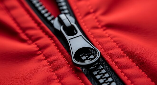 A close-up view of a red jacket with a black zipper 2026 black friday concept in red and black colors