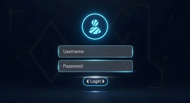 Blurry login screen with neon blue glow