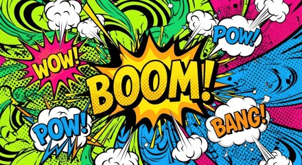 Obraz premium Vibrant comic book style illustration with explosion effects