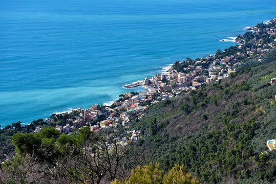 panorama of the seaside village of Bogliasco, located on the eastern Ligurian Riviera italy
