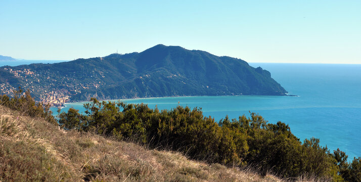 panorama of the eastern coast with a view of Camogli, Italy