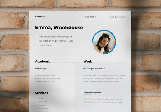 CV Resume Layout with Blue Accent